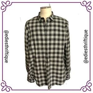 Slate Denim & Co Gingham Check Button Front Long Sleeve Cotton Shirt  2XL